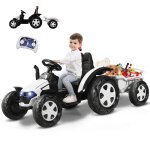 Goplus tracteur �lectrique voiture enfant 3 - 8 ans avec remorque12v7ah charge 30kgt�l�commande 24gavec ...