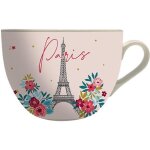 Grand bol paris tour eiffel avec une anse - motif paris en fleurs sur fonds rose - matire porcelaine ...