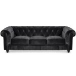 Grand canapé 3 places chesterfield velours noir Grand canapé 3 places chesterfield velours noir