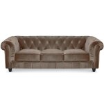 Grand canap� 3 places chesterfield velours taupe