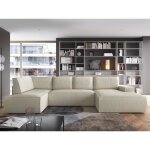 Grand canap� dangle droit panoramique convertible en velours c�tel� beige amelia