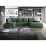 Grand canap� dangle droit panoramique convertible en velours c�tel� vert amelia