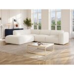 Grand canap� dangle gauche avec dossier m�ridienne en tissu bouclette blanc pogni de maison c�phy