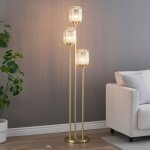 Grand lampadaire triple doré verres ambrés - rosalia Grand lampadaire triple doré verres ambrés - rosalia