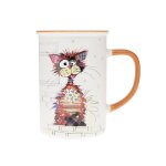Grand mug avec des animaux - motif chat marron stylis - matire porcelaine fine - contenance 360ml