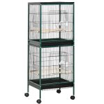 Cage � oiseaux - pawhut - grande sur pied voli�re double mangeoires perchoirs plateau amovible - m�tal ...