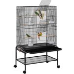 Grande cage pour oiseau sur pied volire mtallique - yaheetech - sur roulettes 2 tagres avec support ...
