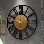 Grande horloge murale ronde en bois noir pour décoration de salon chiffres romains rétro silencieuse ... Grande horloge murale ronde en bois noir pour décoration de salon chiffres romains rétro silencieuse ...
