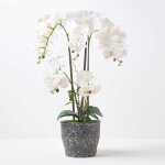 Grande orchid�e artificielle blanche en pot en c�ramique fonc� 82 cm