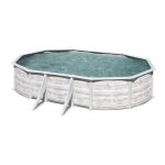 Gre - piscine ovale acier 527m x 327m x h: 122m - imitation bois nordique filtration � sable renfort ...