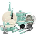 Batterie de cuisine - greenlife - soft grip - 16 pi�ces - antiadh�sif sans pfas - turquoise