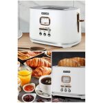 Grille - pain retro vintage design 2 tranches 1800w couleur blanc et dore