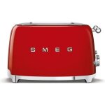 Grille - pain smeg 4 tranches ann�es 50 - rouge - 6 niveaux de brunissement - fonction d�givrage
