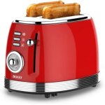 Grille - pain - sogo - rtro vintage - acier inoxydable - mail rouge - 850w - 2 tranches