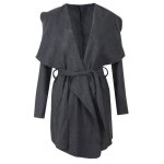 Gris pure manteau femme en laine mi - longue col large revers avec ceinture cintre nouveaut dcontract ...