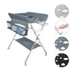 Gris table � langer avec motif nuage pour b�b� 0 - 12 mois hauteur r�glable et pliable 4 roues universelles ...