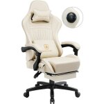 Chaise gaming - gtplayer - chaise bureau avec repose - pied (ivoire) - haut - parleur bluetooth - accoudoirs ...