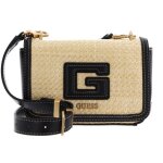 Guess sac � �paule bandouli�re beige noir pour femme - g status mini crossbody flap bag natural / black ...