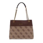 Guess sac � �paule marron beige pour femme - elite society carryall latte logo / brown 206356