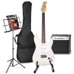 Guitare lectrique max gigkit - blanc - stratocaster - set complet avec amplificateur et accessoires