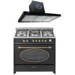 Cuisini�re � gaz - gurari - gch e 914 bl - 8 fonctions - 5 br�leurs - four xxl 121l + hotte murale gch ...
