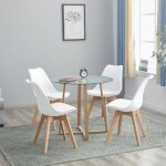H. j wedoo table � manger ronde transparente scandinave 80 * 75cm et 4 chaises blanches 46x 43 x 83 cm ...