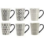 H&h h & h vhera set de 6 mugs gr�s blanc - noir 350 ml 5768