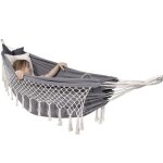 Hamac double - springos - gris - 200 x 150 cm - 200 kg - avec franges Hamac double - springos - gris - 200 x 150 cm - 200 kg - avec franges