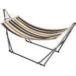 Hamac de jardin pliable avec support acier �poxy et toile coton lin marron noir gris blanc 270x100x94cm ...