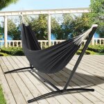 Idmarket hamac avec support m�tal noir et toile gris anthracite