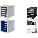 Module de classement - han - 5 tiroirs ouverts - gris clair - empilable - a4 / c4