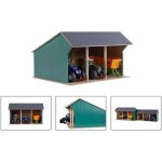 Hangar de ferme pour tracteurs jouet - kids globe - grand 1:32 - bois - vert et gris