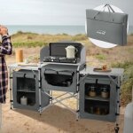 Hauki cuisine de camping pliable avec sac meuble �tag�res de rangement gris aluminium / tissu oxford ...