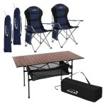 Hauki set de meubles de camping 3 pi�ces table en aluminium marron 2 chaises de p�che pliantes bleues ...