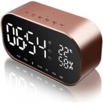 Moonmini radio - r�veil bluetooth ? haut - parleur thermom�tre fm grand �cran lcd usb / tf / aux ? or ...