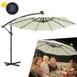 Hengmei �300cm parasol d�port� en aluminium avec protection uv eclairage led lampe solaire pour patio ...