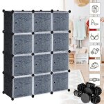 Hengmei armoire de rangement 12 bo�tes avec porte noir diy �tag�re syst�me penderie � monter soi - m�me ...