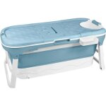 Baignoire pliable - hengmei - mod�le xl - dimensions 128x62x52cm - couleur bleu - avec housse et roulettes ...