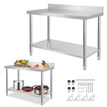 Table de cuisine - hengmei - r�glable en hauteur - acier inoxydable - 120 x 60 x 85 cm - avec baffle
