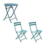 Hesp�ride - ensemble table de jardin pliante + 2 chaises greensboro - bleu canard