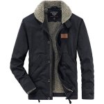 Hiver blouson homme chaud doubl polaire veste zippee epaisse en coton couleur unie - noir