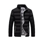 Hiver chaud � capuche pour homme �pais zipp� solide toison manteau veste en coton rembourr� noir