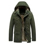 Hiver loisirs hoodie pure color longueur moyenne thicker velours manteau en coton pour hommes arme verte ...