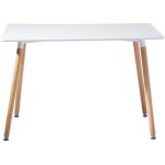 Table � manger scandinave - h. j wedoo - 110x70x73 cm - blanc - bois massif - pieds en h�tre - style ...
