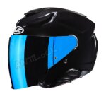 Hjc casque jet f31 avec visire miroir bleu