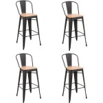 Homcom lot de 4 tabourets de bar avec dossier repose - pied hauteur assise 76 cm m�tal panneaux multicouches ...