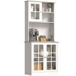 Buffet de cuisine - homcom - meuble rangement haut plan travail 3 portes vitr�es 2 niches - bois - 80x37x183cm ...