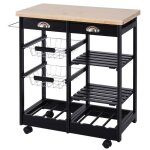 Homcom - chariot de service - bois massif de pin - 74x37x76cm - noir