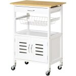 Homcom chariot de service desserte de cuisine � roulettes meuble de rangement avec plateau en bambou ...