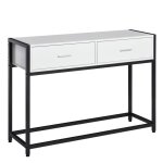 Homcom console table dappoint design dim. 120l x 34l x 81h cm 2 tiroirs m�tal noir panneaux particules ...